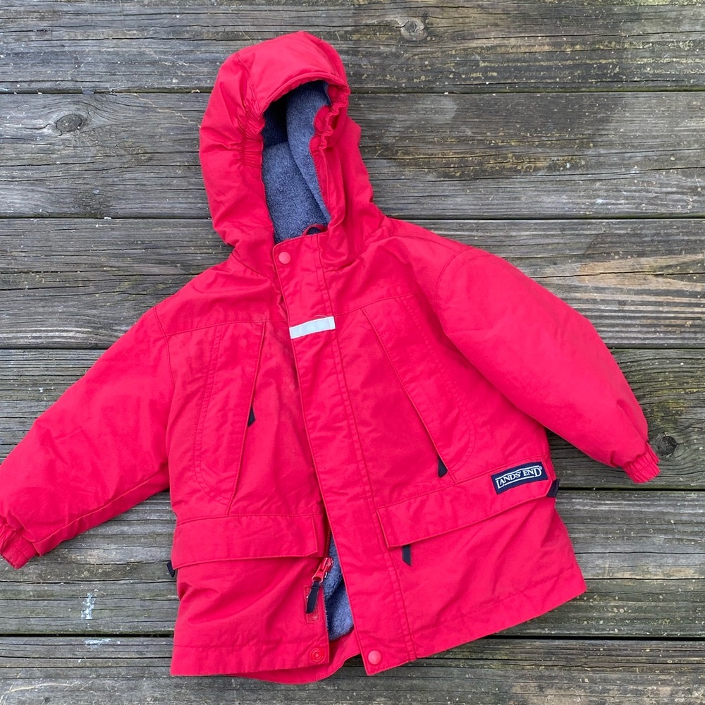 SOLD💲Land’s End Toddler Polartec winter coat red 3T zipper and snap closure - Picture 3 of 9